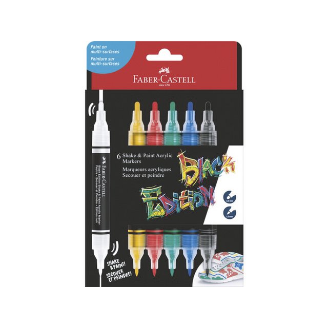 Acrylmarkers - Faber Castell Black Ed. Shake & Paint 6st. Standaard kleuren