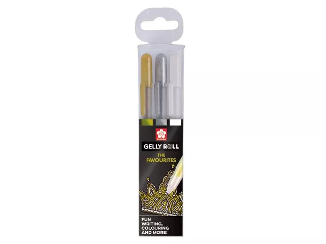 Sakura Gelly Roll gelpennen - goud, zilver en wit (08, medium)