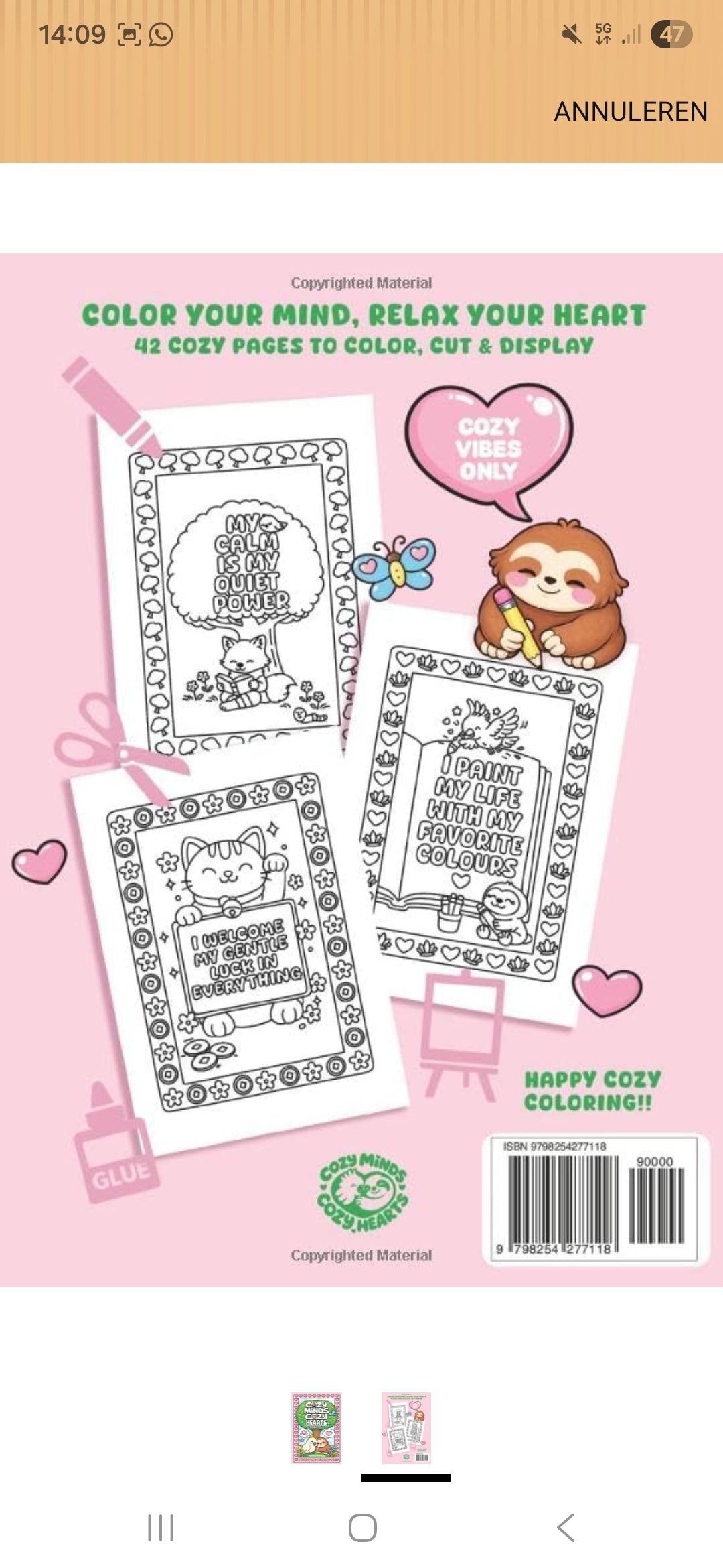 Cozy Minds, Cozy Hearts - Cozy quotes in cozy frames coloring book